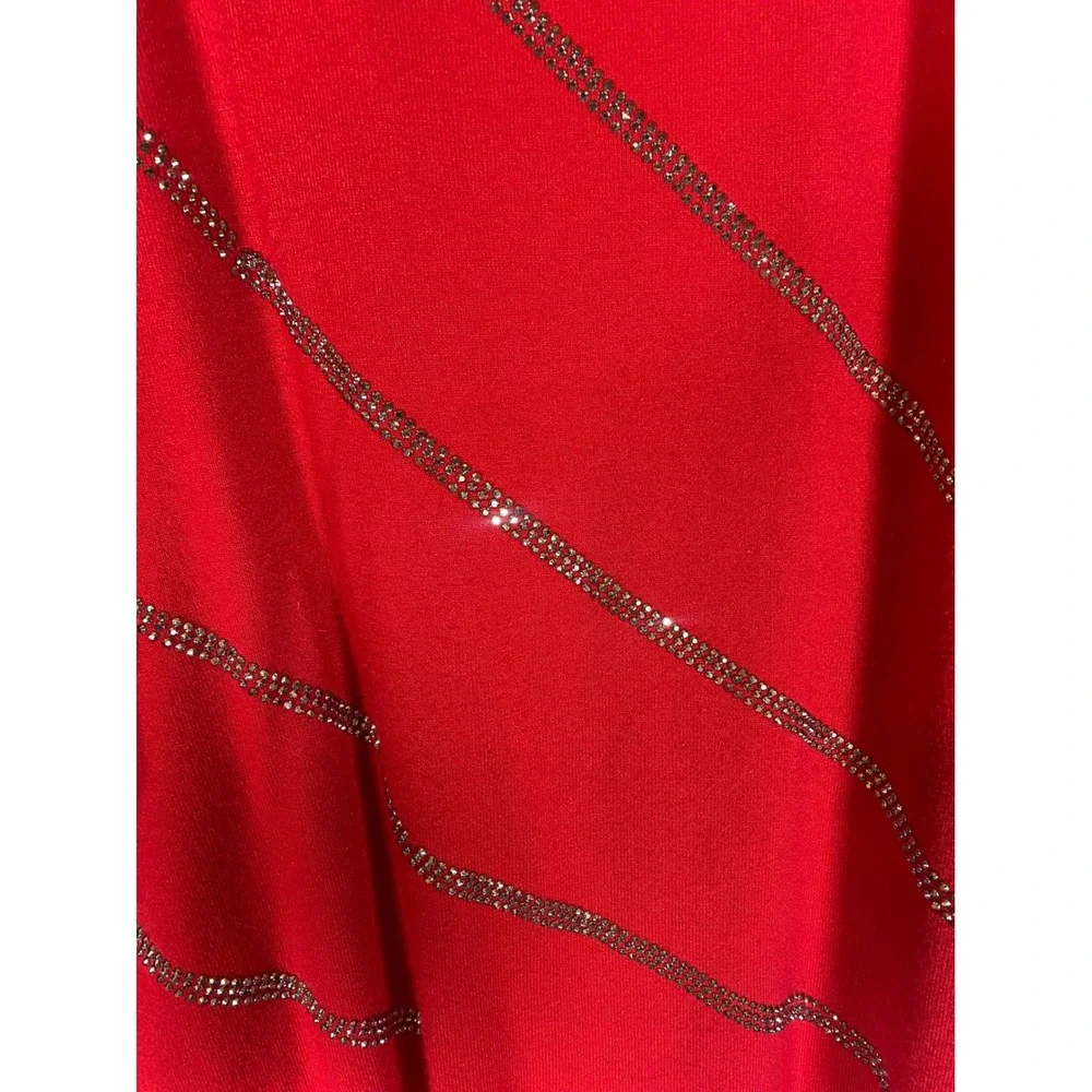 Villa Milano 3X Red Wool Blend Beaded Sweater Rhinestone Long Sleeve Soft
